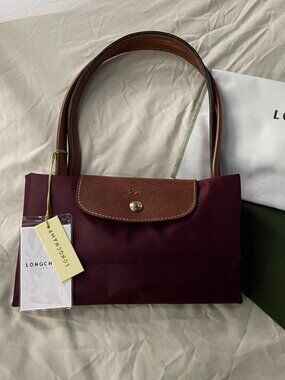 NWT Burgundy Longchamp Original Large Handbag Canvas Shopping Shoulder Tote L